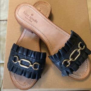 Kate Spade Black and Tan Sandals with Gold Chain